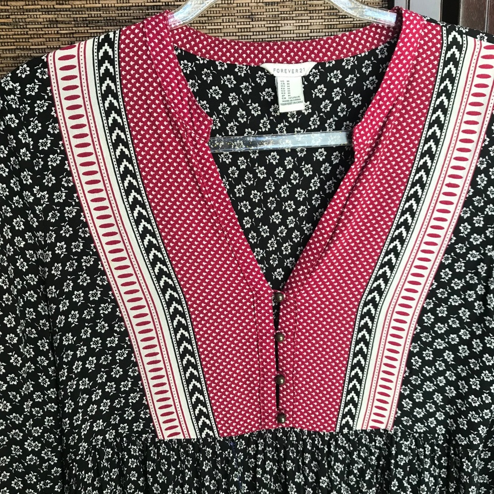 Forever 21 Boho Babydoll Dress Red White Black - Picture 2 of 7